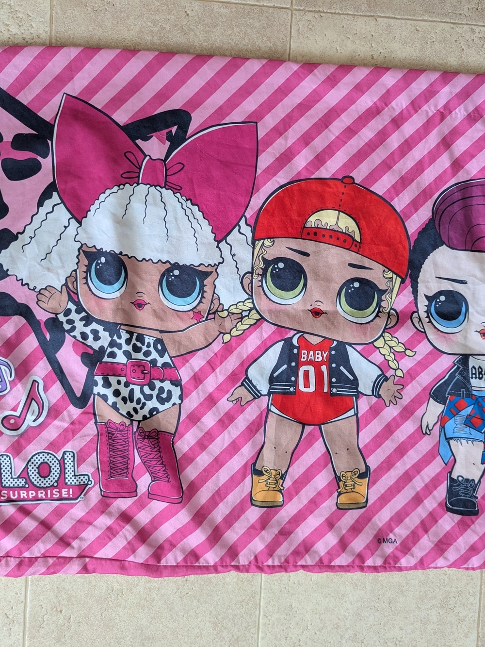 L.O.L. Surprise! Pink Striped Doll Pillowcase with Colorful Characters
